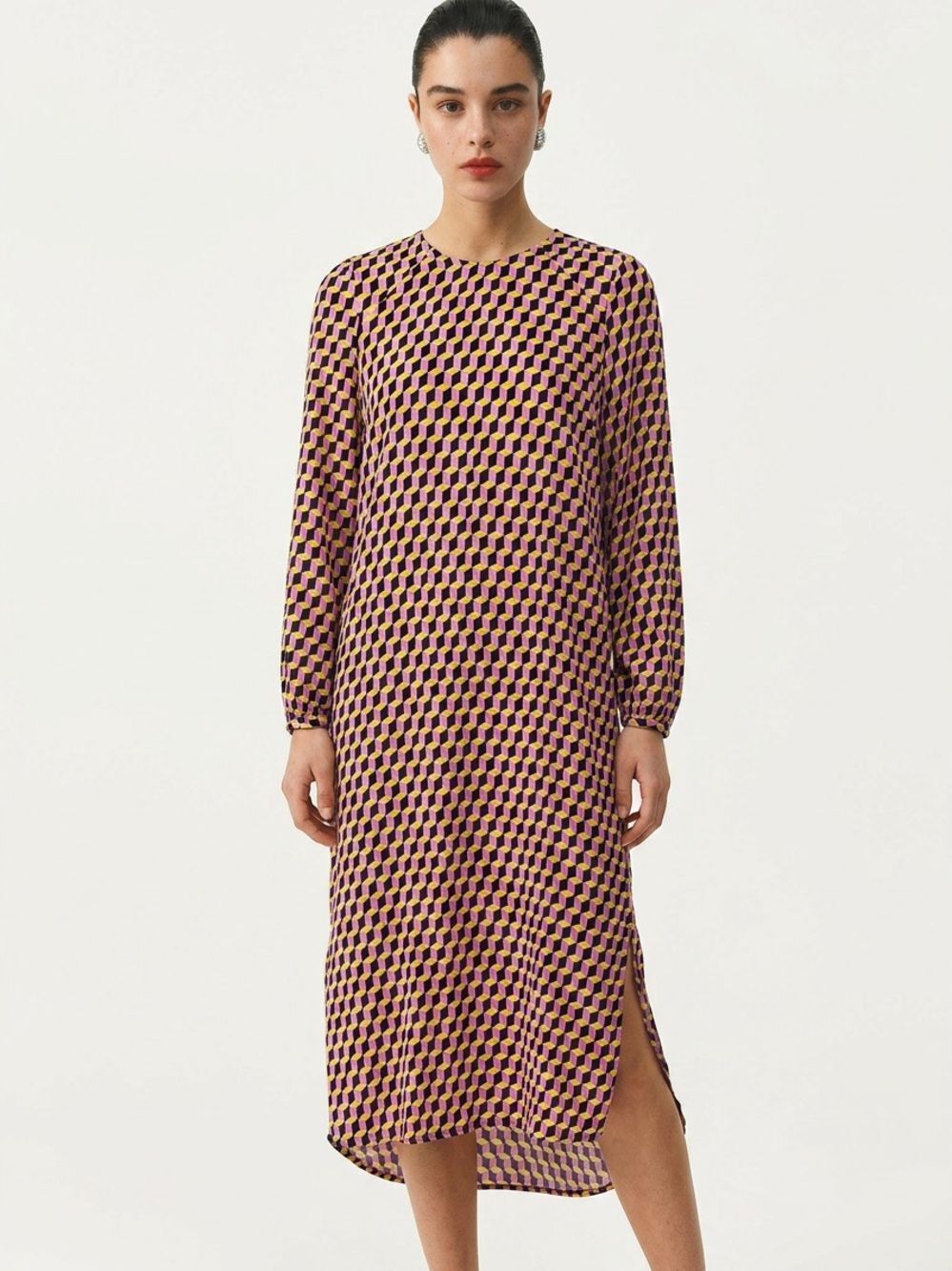 BAUM UND PFERDGARTEN | Geometric Midi Dress Pink Yellow Purple Women’s Size 40